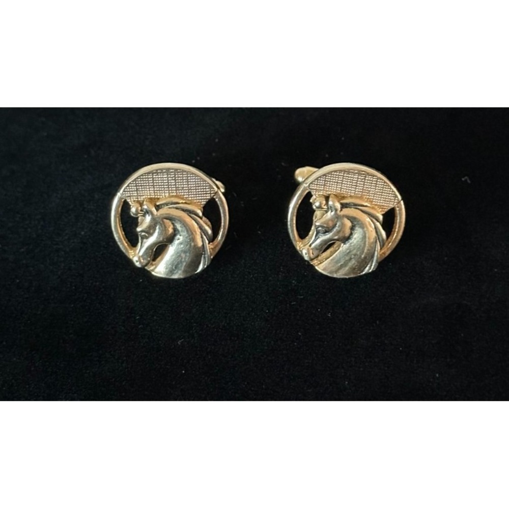Vintage Men's Gold Tone Horse Head Equestrian Cufflinks‎